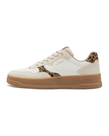 Pantofi sport low-cut de piele ecologica, Alb fildes/Maro deschis