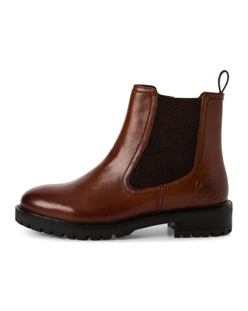 Ghete Chelsea de piele cu toc masiv, Maro cognac