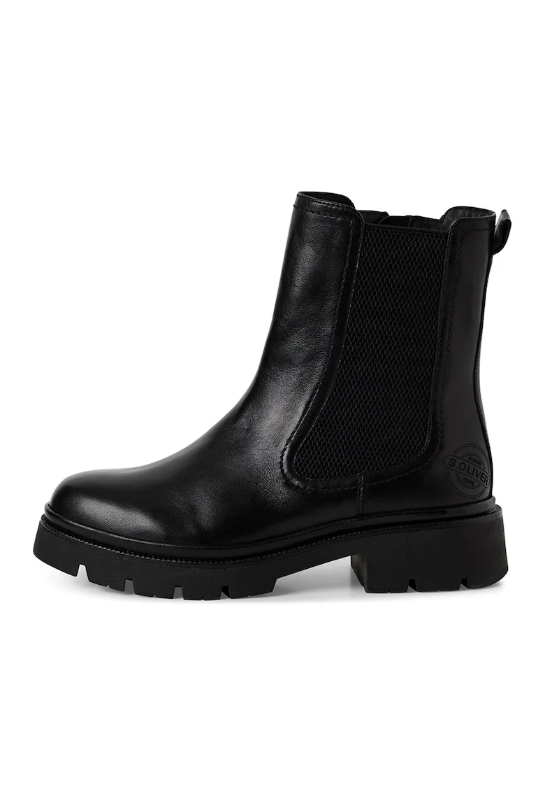 Ghete Chelsea de piele cu fermoar, Negru