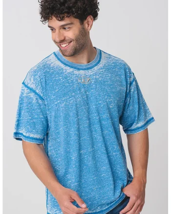 Tricou cu aspect decolorat, Albastru royal/Alb murdar