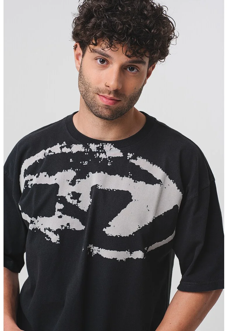 Tricou relaxed-fit din bumbac cu imprimeu Boxt, Gri deschis/Negru stins