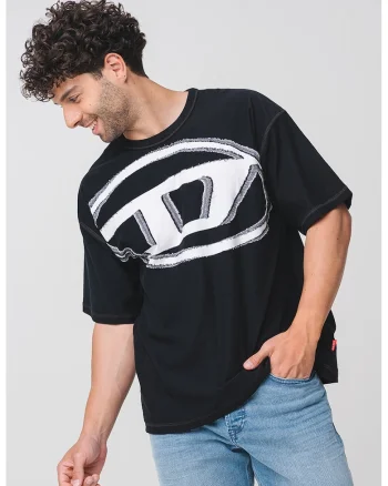 Tricou cu imprimeu logo frontal, Negru/Alb murdar