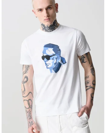 Tricou de bumbac cu imprimeu, Albastru inchis/Alb optic