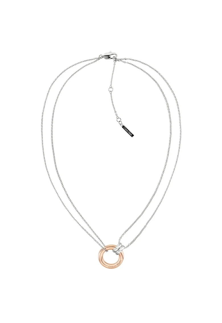 Colier  lant dublu cu cerc 35000631, Argintiu, Rose gold