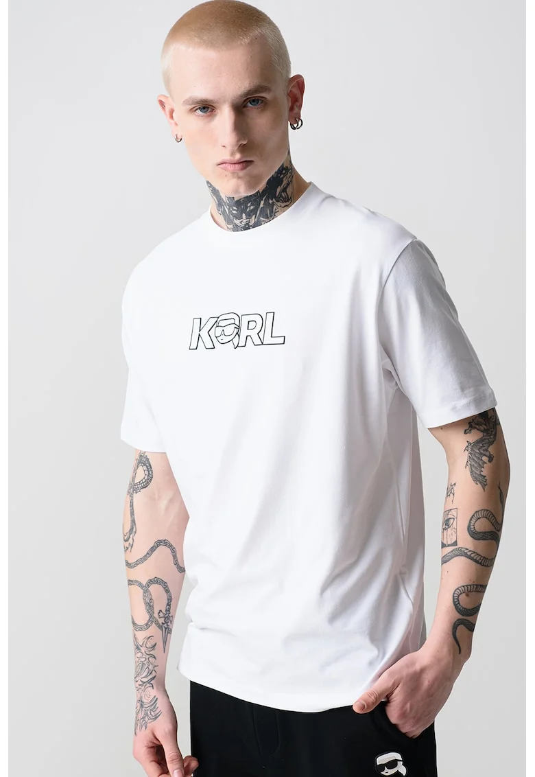 Tricou regular fit cu imprimeu logo, Alb optic