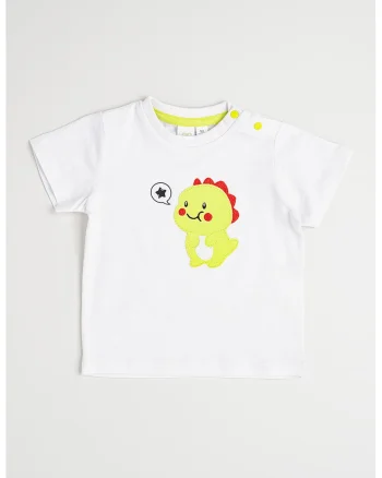Tricou cu model brodat, Rosu/Verde pal/Alb optic