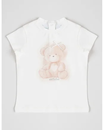 Tricou cu imprimeu cu ursulet, Alb optic/Maro inchis