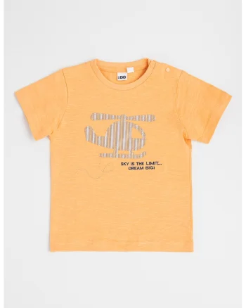 Tricou cu decolteu la baza gatului si imprimeu grafic, Maro deschis