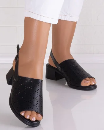 Sandale dama cu toc Negre din piele naturala Jinna
