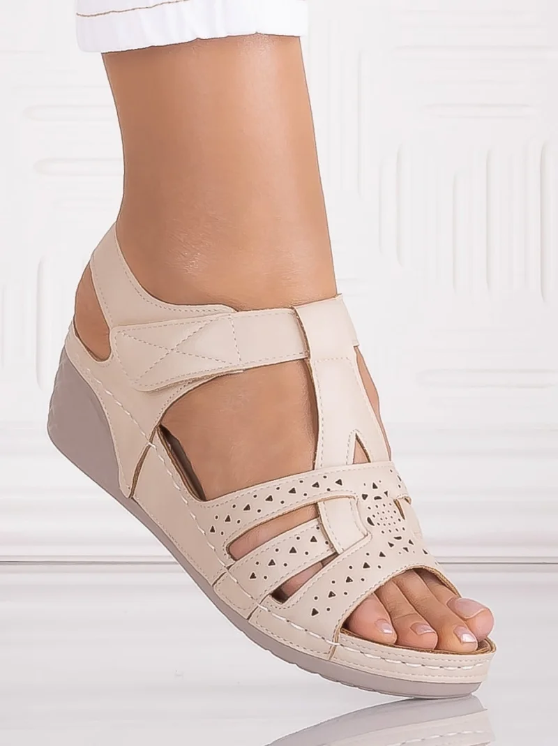 Sandale dama cu platforma Bej din piele ecologica Iulia