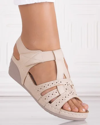 Sandale dama cu platforma Bej din piele ecologica Iulia