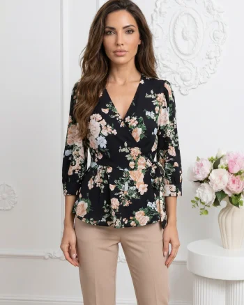 Bluza cu imprimeu floral cu deco...