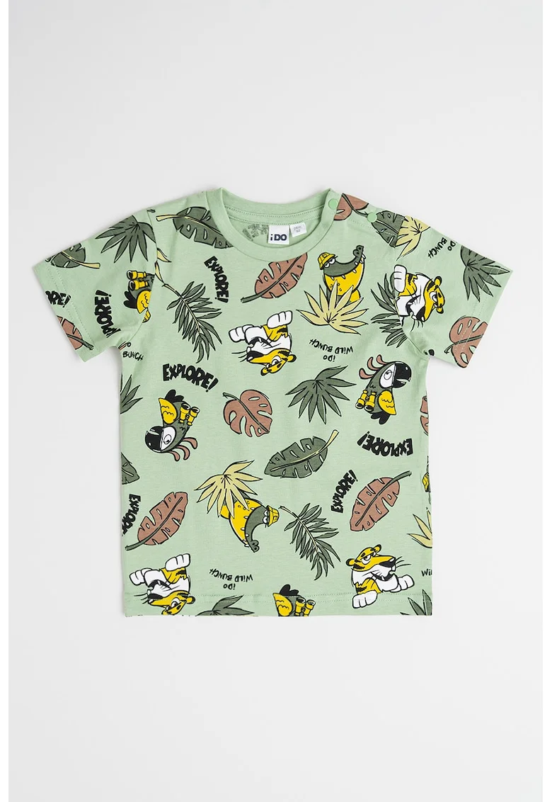 Tricou din bumbac cu imprimeu grafic, Negru/Verde pal/Maro inchis