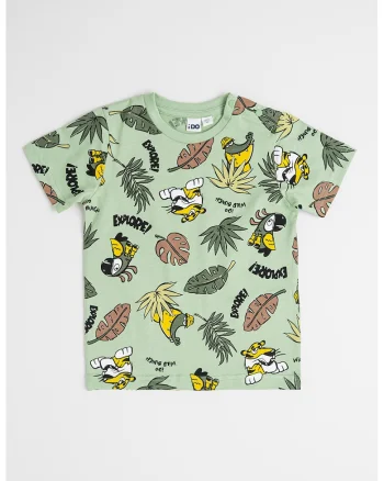 Tricou din bumbac cu imprimeu grafic, Negru/Verde pal/Maro inchis