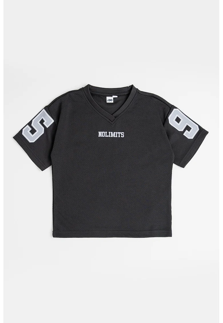 Tricou cu imprimeu text, Negru/Gri deschis/Alb murdar