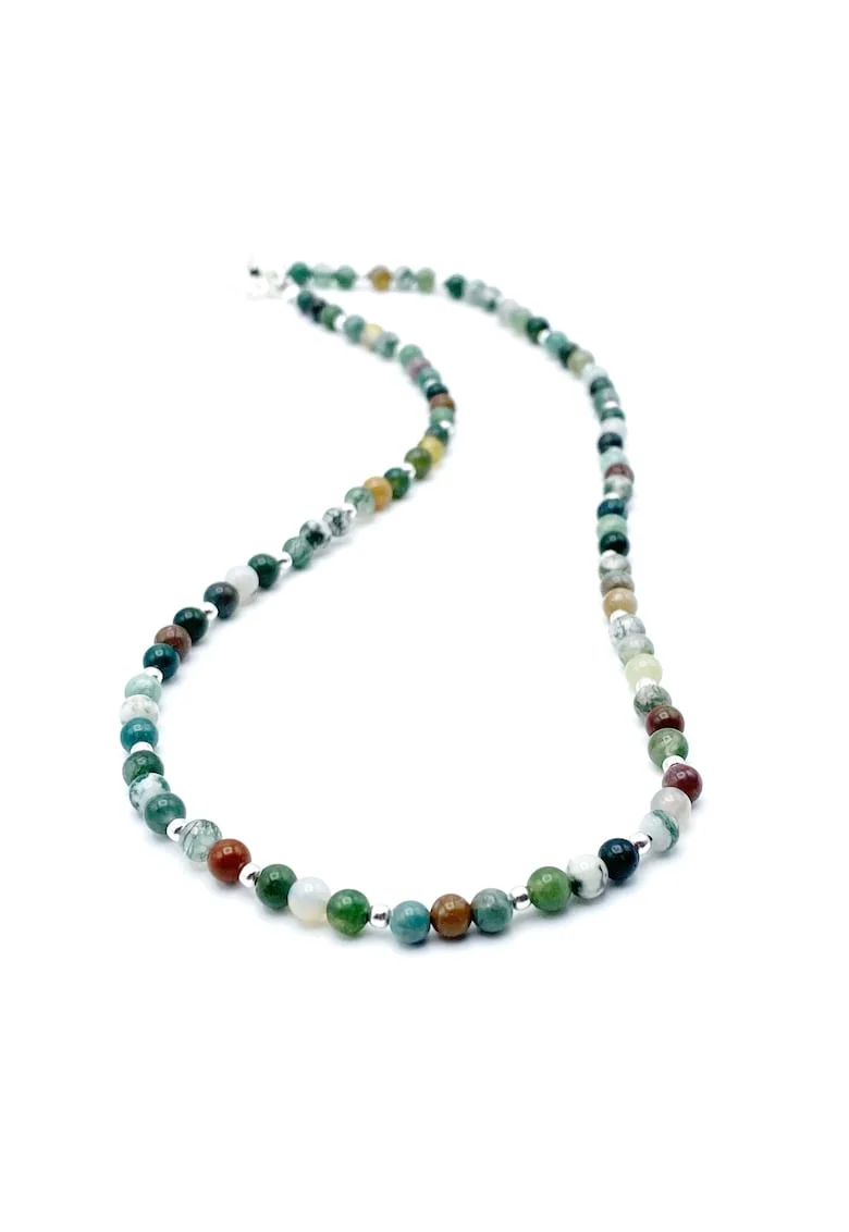 Colier cu pietre naturale Agate si bile din Argint 925, reglabil