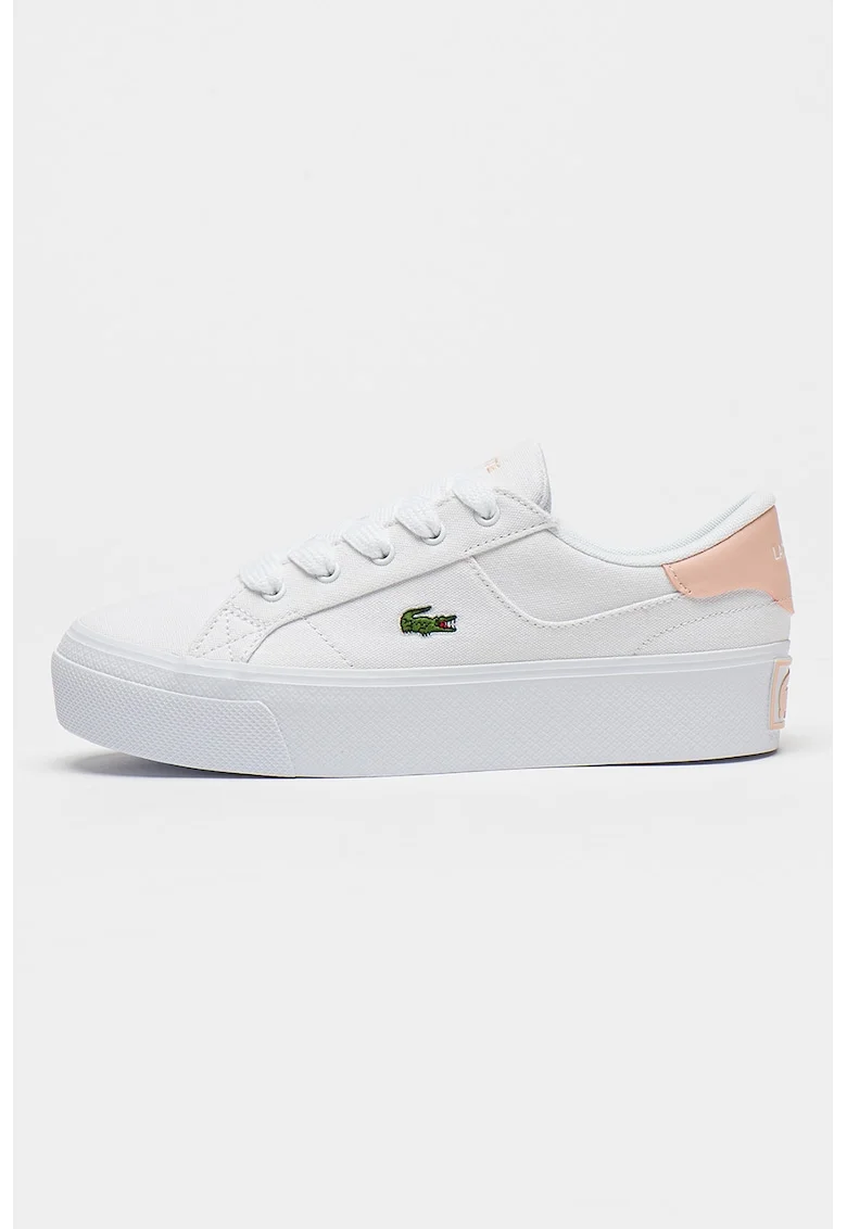 Pantofi sport cu talpa flatform si logo, Alb/Roz somon