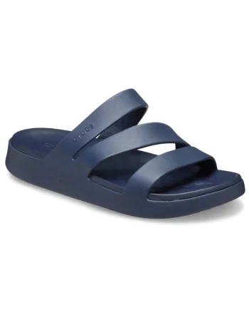 Papuci de plajă dama  Crocs Getaway Strappy albaștri cu baretă fixă 209587-410
