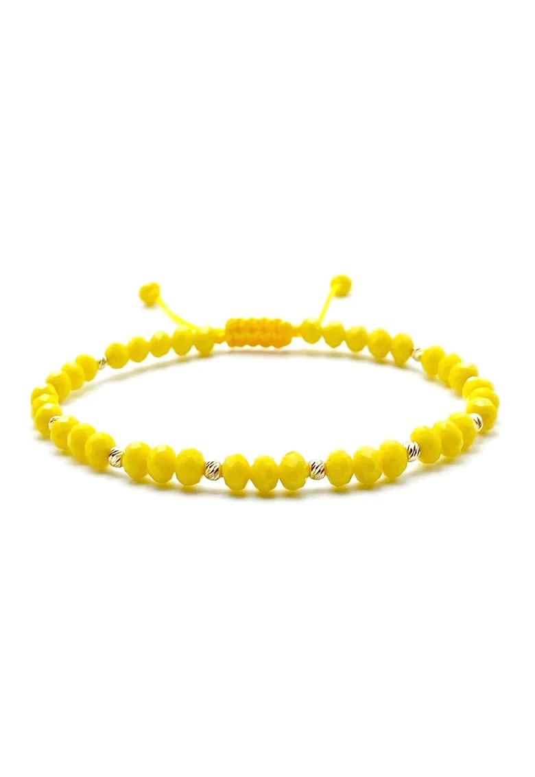 Bratara cu bile AUR 14K si Cristale galbene, reglabila, unisex