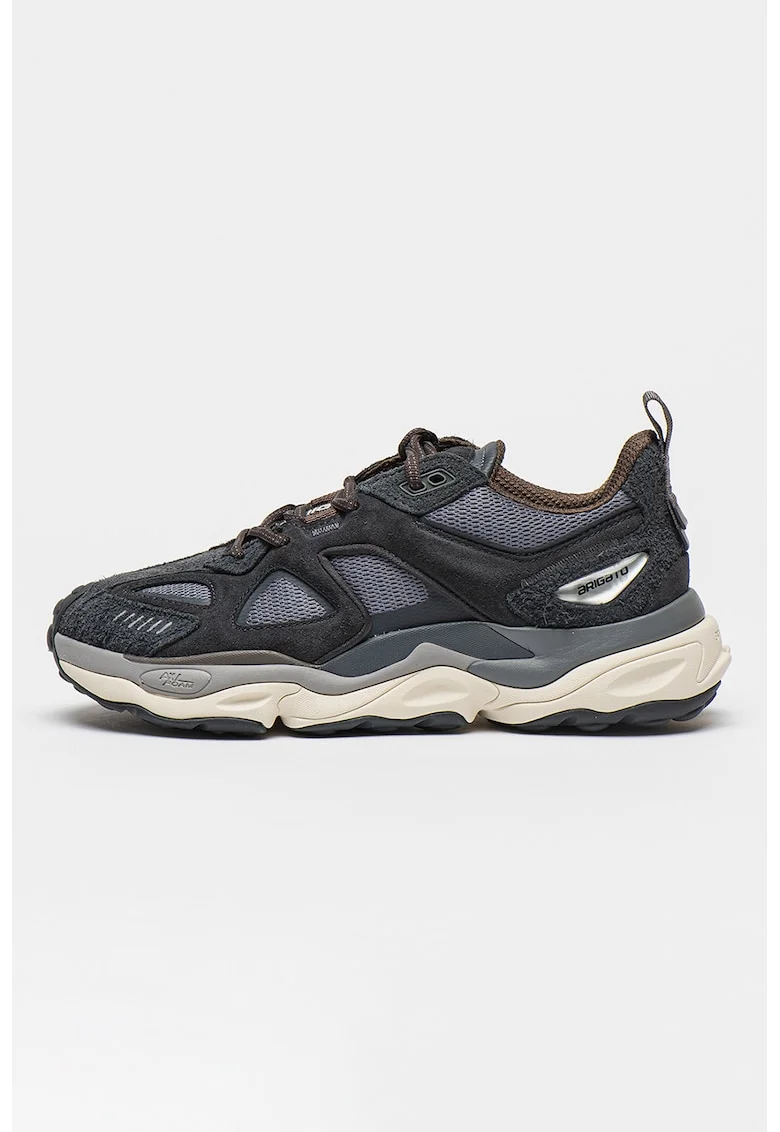 Pantofi sport cu insertii din piele si piele intoarsa, Negru/Gri
