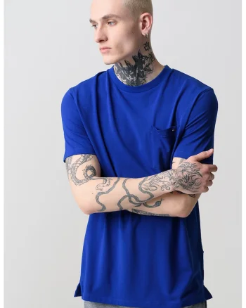 Tricou de casa din amestec de modal cu decolteu la baza gatului, Albastru royal