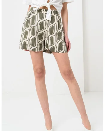 Pantalomni scurti cu croiala ampla si talie medie, Verde/Bej deschis