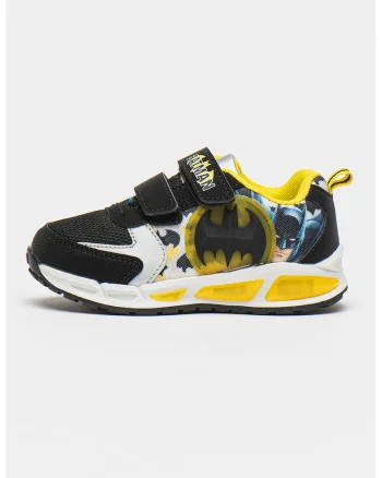 Pantofi sport cu inchidere velcro si tematica Batman, Negru/Alb optic