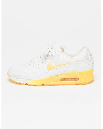 Pantofi sport de piele ecologica cu garnituri de plasa Air Max 90, Alb/Galben sofran