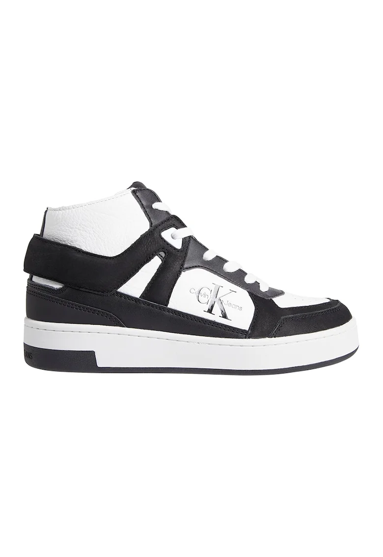 Pantofi sport mid-cut de piele, Alb/Negru