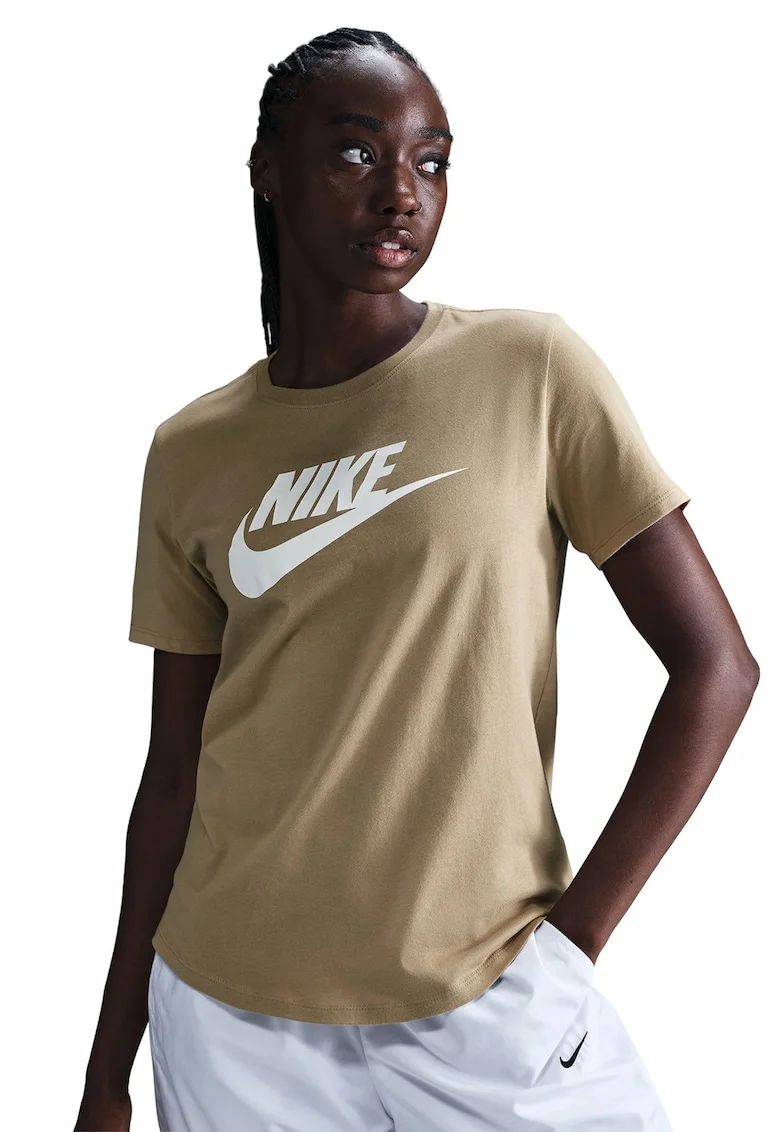 Tricou cu imprimeu logo Essentials, Alb/Bej