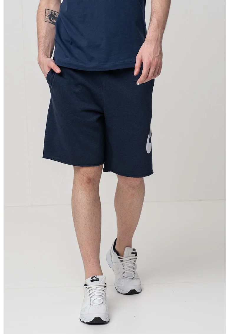 Pantaloni scurti cu snur si logo, Alb/Albastru ultramarin