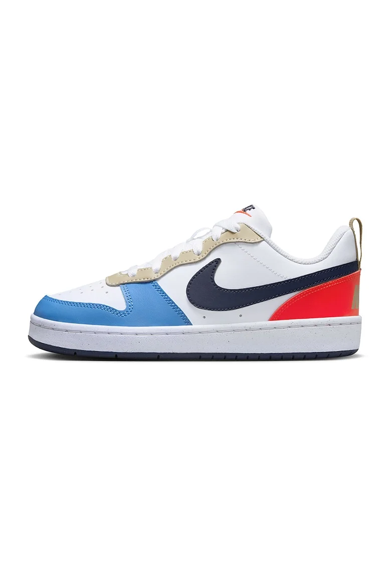 Pantofi sport din piele ecologica Court Borough, Alb/Portocaliu/Albastru