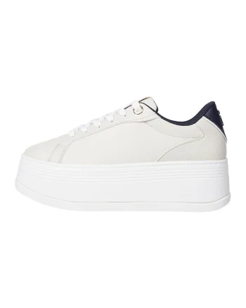 Pantofi sport flatform de piele, Alb murdar