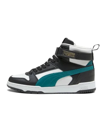 Pantofi sport high-top unisex cu insertii din piele RBD Game, Alb/Negru/Verde persan