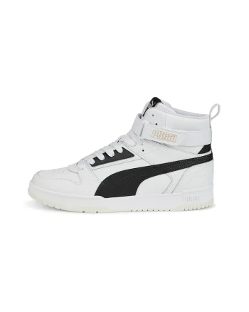 Pantofi sport high-top unisex cu insertii din piele RBD Game, Alb/Negru
