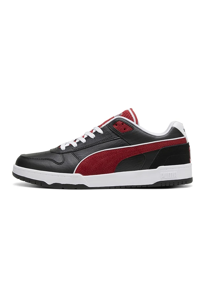 Pantofi sport de piele ecologica si garnituri de piele intoarsa, Negru/Rosu inchis