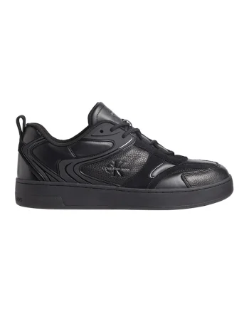 Pantofi sport low-cut de piele cu insertii de piele intoarsa, Negru
