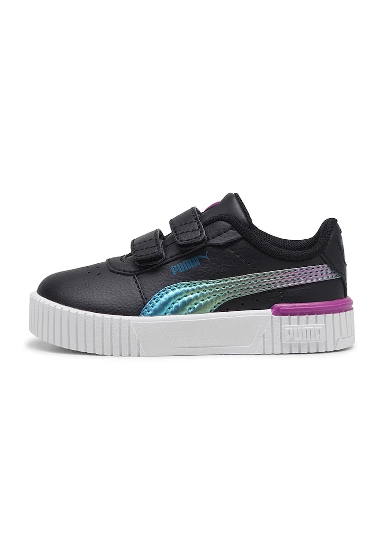 Pantofi sport de piele ecologica cu velcro Carina 2.0, Albastru pastel/Negru/Roz fandango