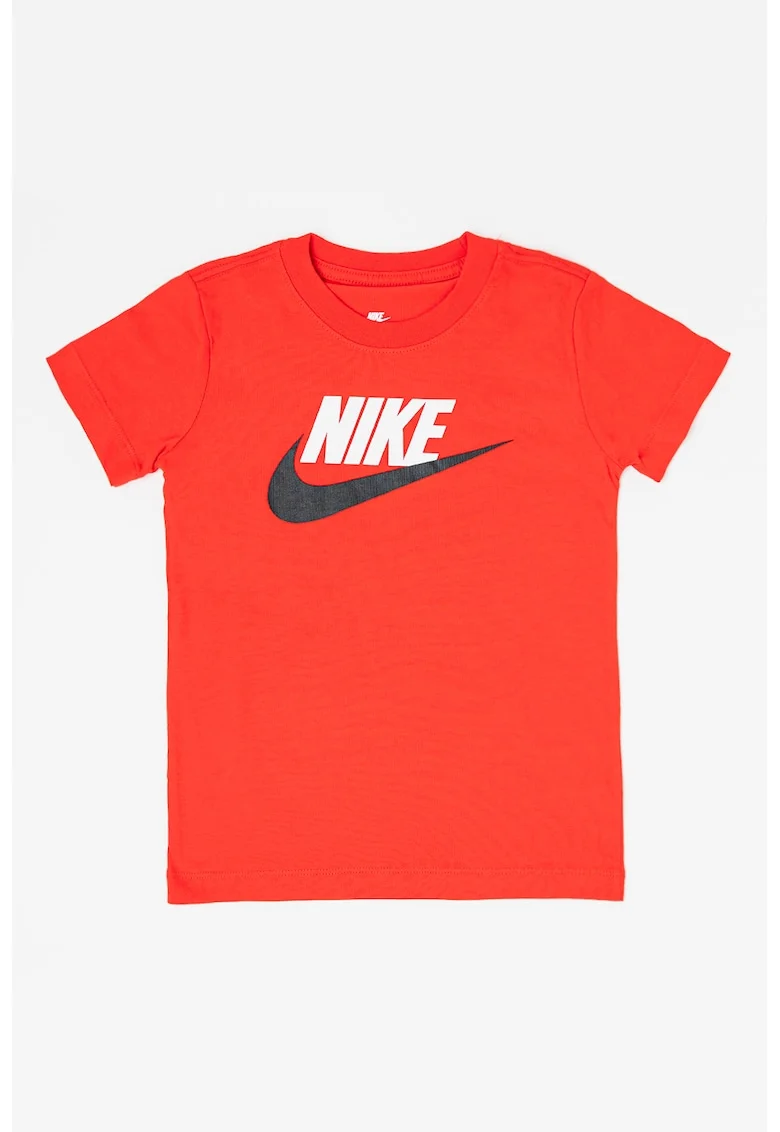 Tricou cu decolteu la baza gatului si imprimeu logo Futura, Alb/Negru/Rosu vermillion