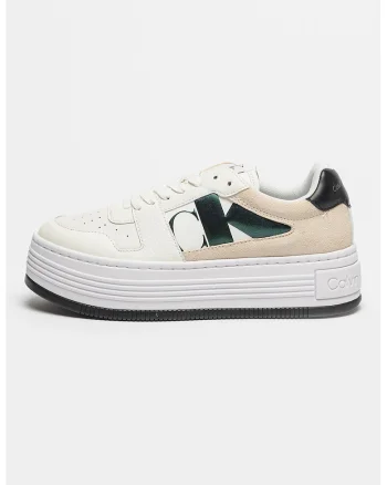Pantofi sport cu talpa flatform si detalii de piele intoarsa, Negru stins/Alb optic/Alb murdar