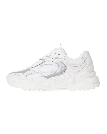 Pantofi sport cu aspect masiv si insertii de plasa, Alb/Argintiu