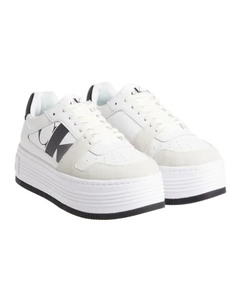 Pantofi sport flatform din piele si piele intoarsa, Alb/Negru