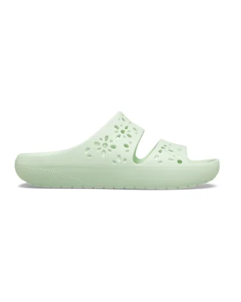 Papuci cu model floral Classic, Verde pal