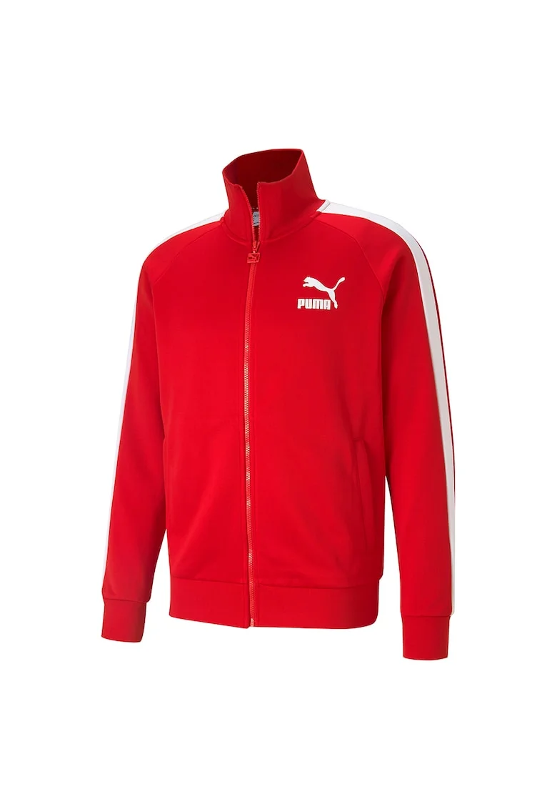 Bluza sport cu fermoar si maneci raglan Iconic T7 PT, Rosu/Alb