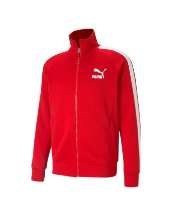 Bluza sport cu fermoar si maneci raglan Iconic T7 PT, Rosu/Alb