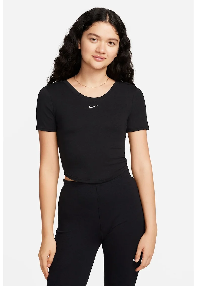 Tricou crop cu logo, Negru
