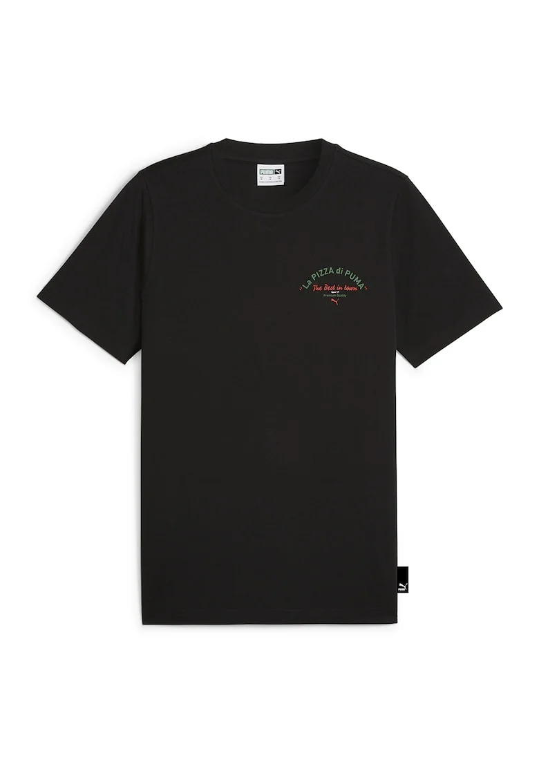 Tricou cu decolteu la baza gatului si imprimeu, Negru