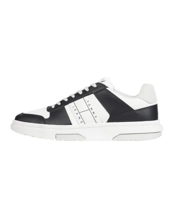 Pantofi sport de piele cu logo, Alb/Negru