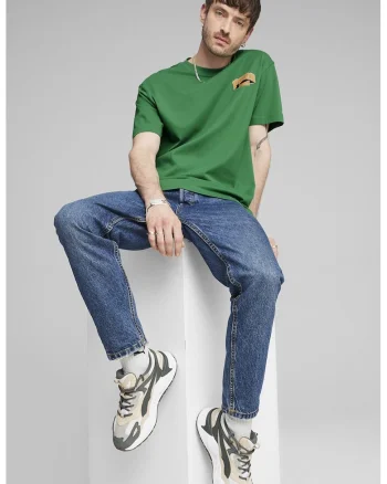 Tricou cu decolteu la baza gatului si imprimeu pe partea din spate, Verde/Portocaliu