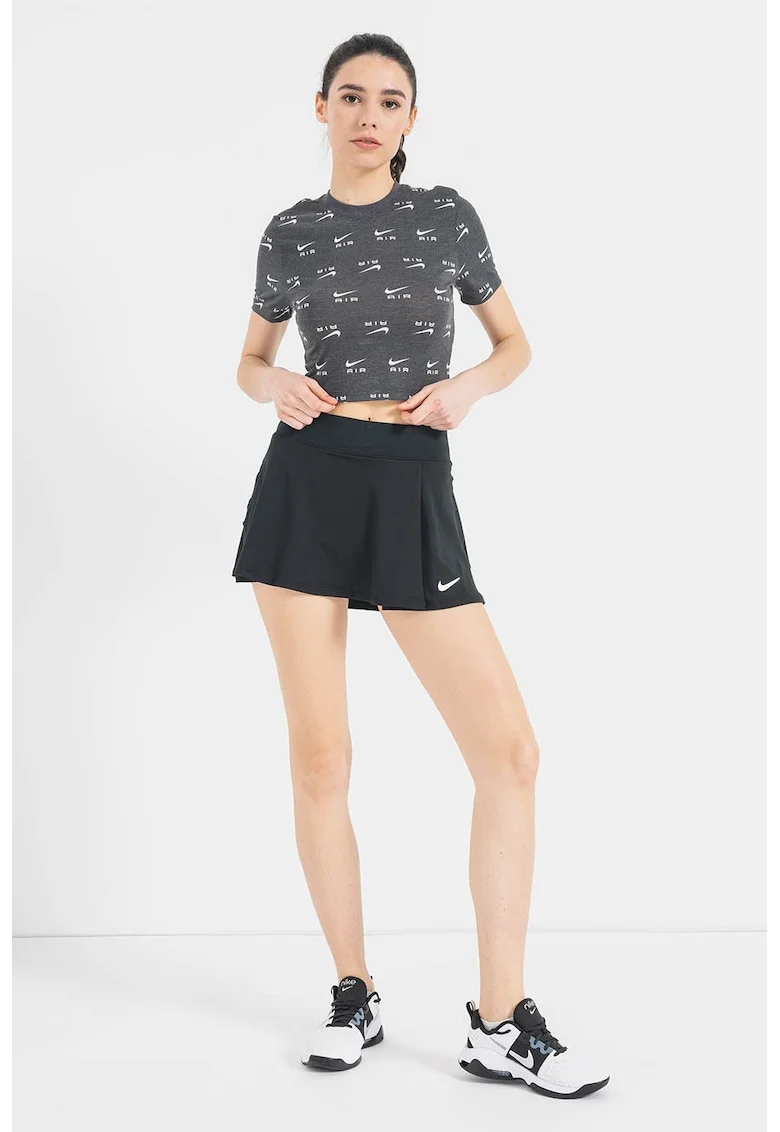 Tricou crop slim fit Air, Alb/Gri inchis melange